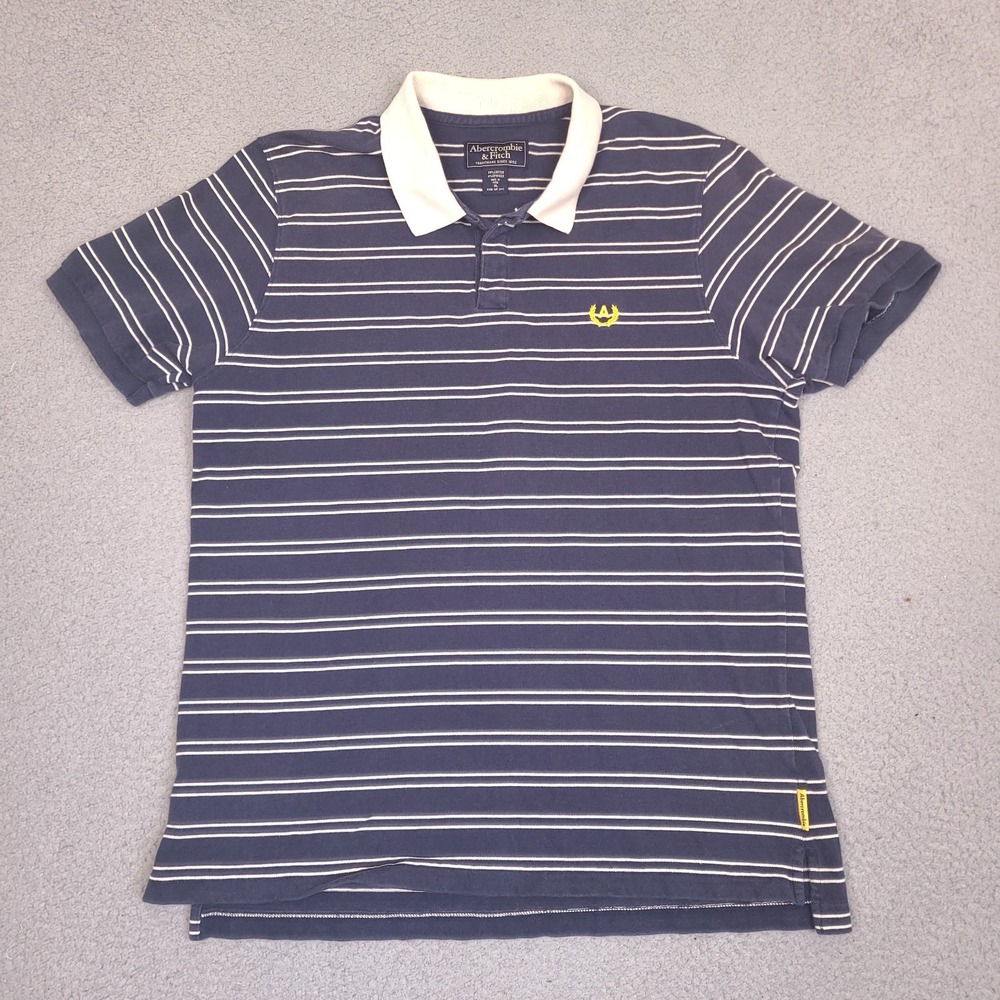 Abercrombie & Fitch Snap Button Polo Shirt Men's Large Blue Striped Short Sleeve